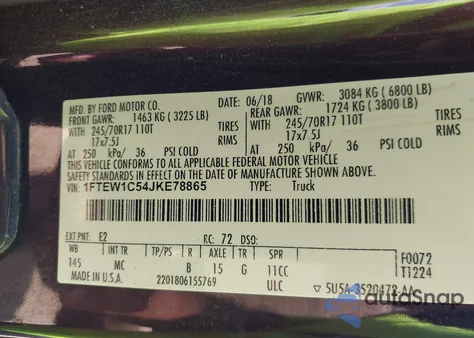 2018 Ford F-150 Xlt z USA, uszkodzony, nr VIN 1FTEW1C54JKE78865